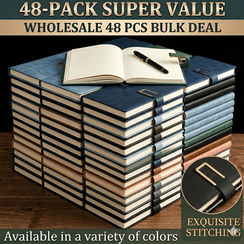 48 PACK Hardcover Leather Notebook, 200 Pages Lined Notebook 80 GSM Thick Durable Paper, Bulk for School Office Business Use, Back to School Supplie, Corporate Procurement Supplie