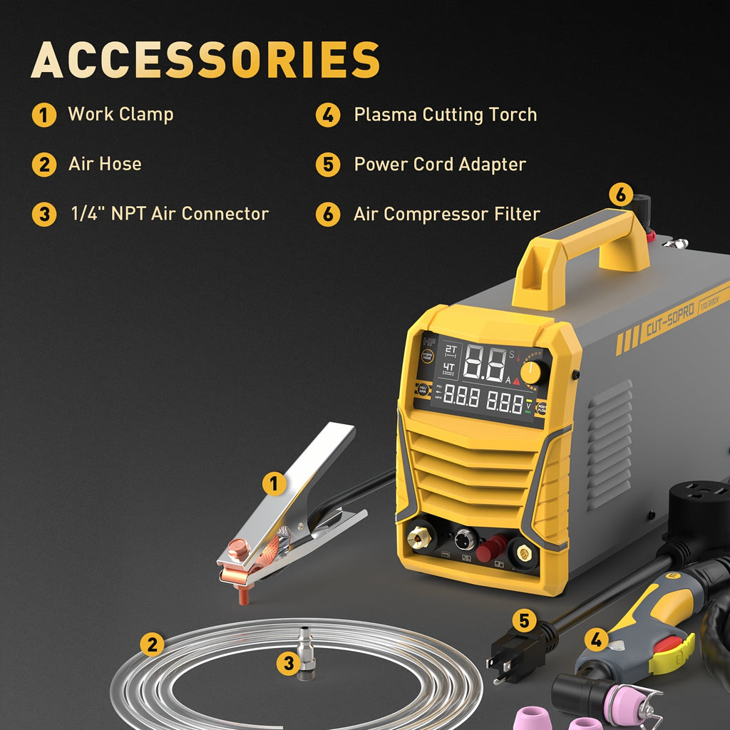Plasma Cutter IGBT Maximum 3/4 Inch Clean Cut DC Inverter Cutting Machine Non Touch Pilot Arc Large LED Display 50 Amps Cutter Machine with 110/220V Dual Voltage