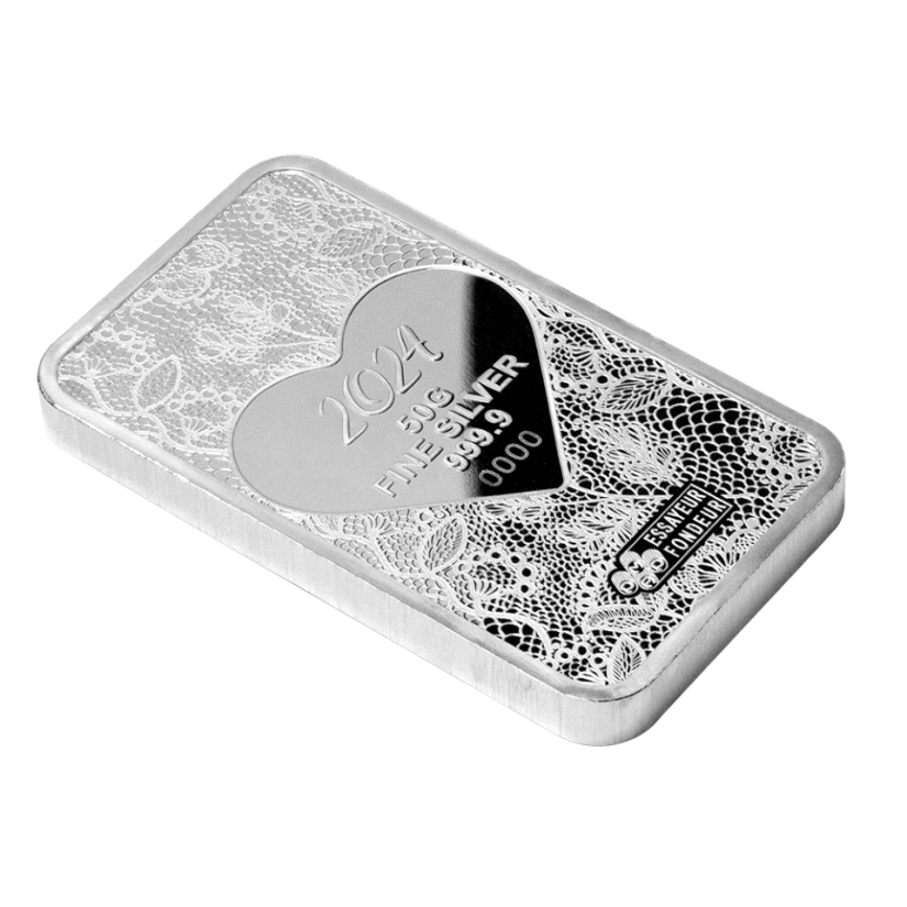2024 Pamp Love is Precious Heart Holographic 50 Gram Silver Bar - In Assay
