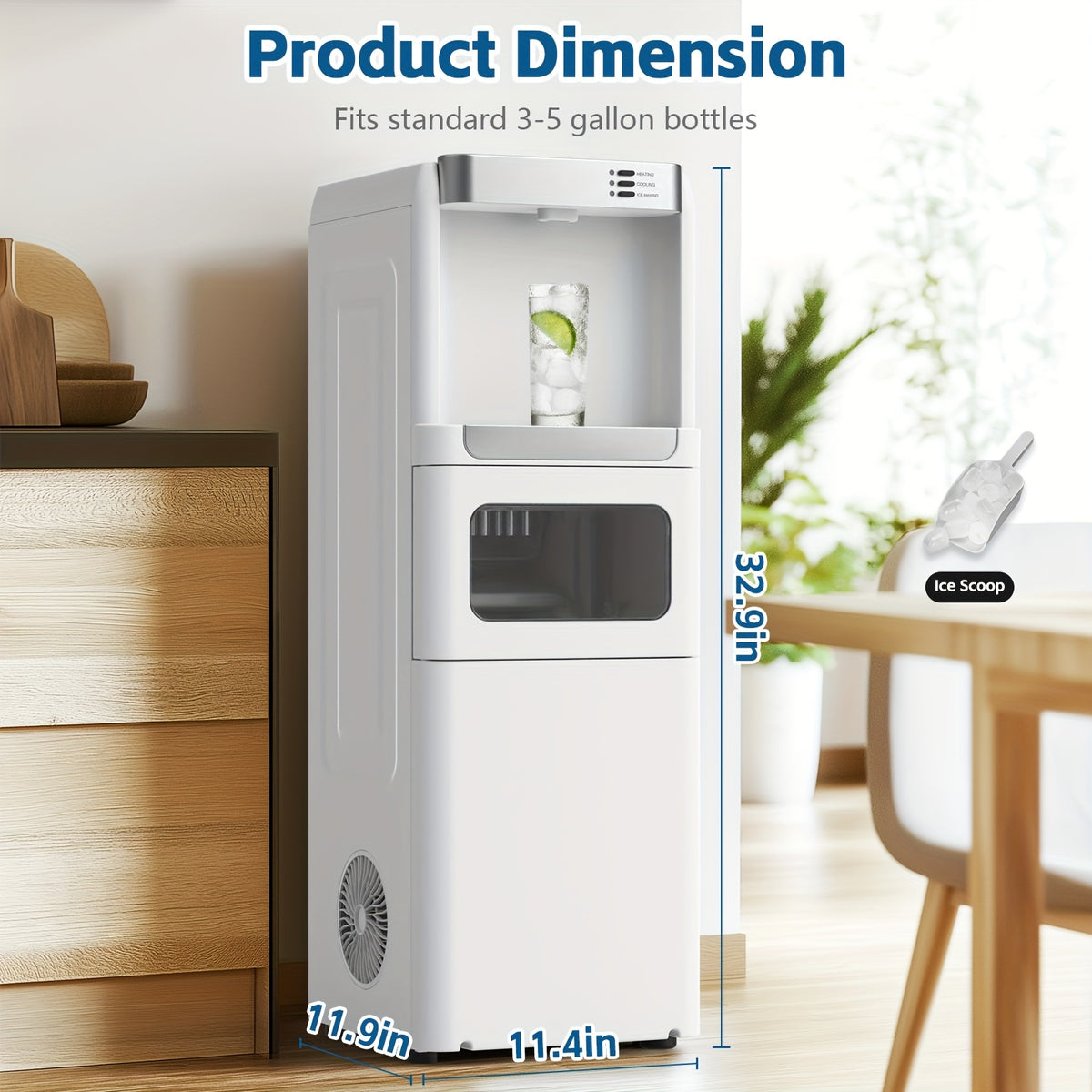 ADVWIN 3-In-1 Water Cooler Dispenser with Ice Maker, 35Lbs/24H, Top Loading 3 Or 5 Gallon, Ice Maker Machine for Home Office, Hot And Cold Water Dispenser, Child Lock