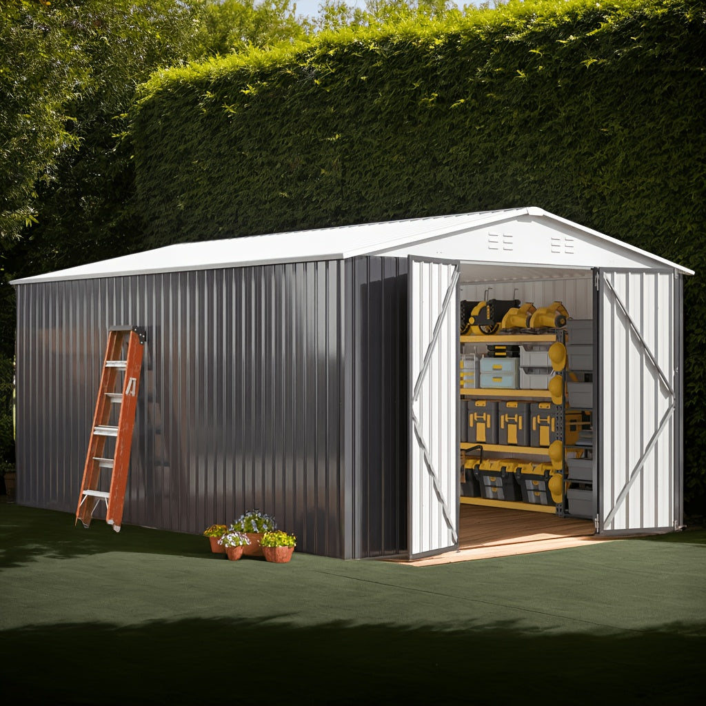 Outdoor Storage Shed, Metal Shed with Updated Frame Structure And Lockable Doors, Large Shed Upgrade Height Ideal for Garden, Backyard, Patio Utility And Tool Storage