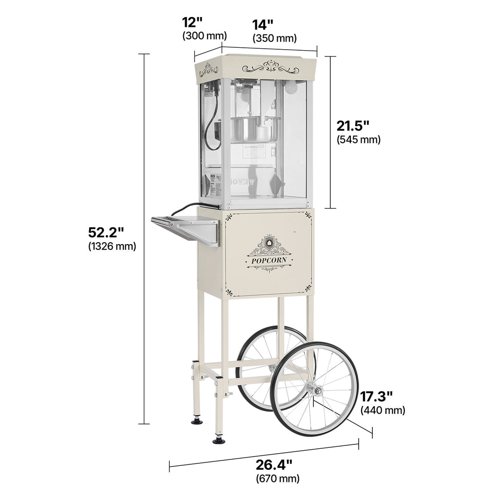 VEVOR Popcorn Machine with Cart Popcorn Popper Maker 800W 8oz Kettle 48 Cups Black/ Red/ White