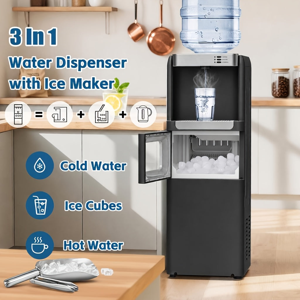 ADVWIN 3-in-1 Ice Maker & Water Dispenser Machine, 35Lbs/24H, with Hot/Cold Water, Top Load for 3/5 Gallon Jugs, Child Safety Lock, for Home, Kitchen, Office, Indoor Use
