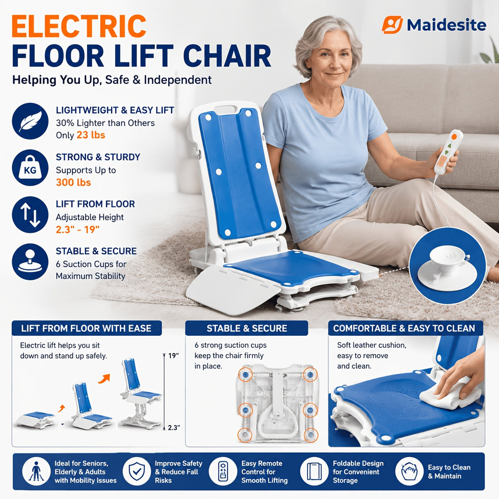 Lightweight Electric Patient Transfer Chair Lift, Fall Assist Medical Device for Elderly, Remote Control Floor Lift for Disabled, Stable Suction Cup Base, 300LBS Weight Capacity, 23 LBS Item Weight