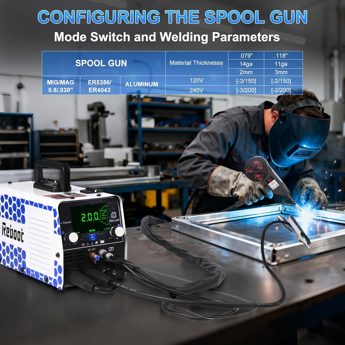 Reboot RBM2000 5-in-1 Welder 120V/240V with Spool Gun - 2026 Upgrade Complete Kit for Aluminum Welding, Steel, Metal Finishing, MIG, Lift TIG, Stick Welding Machine