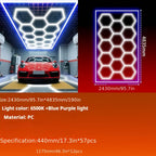 High-brightness LED Garage Light. Hexagonal Honeycomb Garage Light, Barber Shop Ceiling Light, Modern Design, Single Tube 850 Lumens, Framed LED Light Total 58650 Lumens