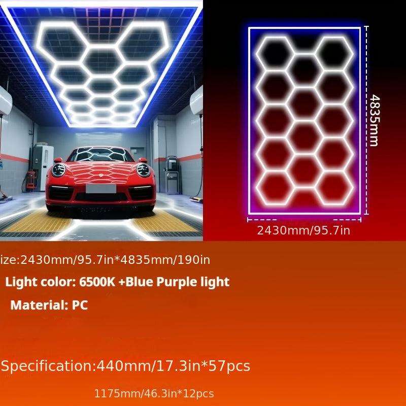 High-brightness LED Garage Light. Hexagonal Honeycomb Garage Light, Barber Shop Ceiling Light, Modern Design, Single Tube 850 Lumens, Framed LED Light Total 58650 Lumens