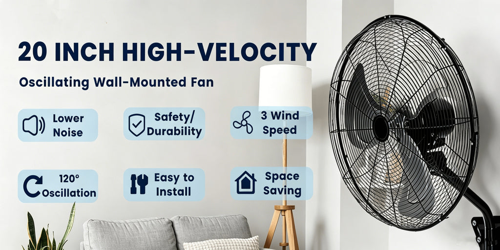 20 Inch Wall Mounted Fan with High-Power Motor, 2pcs Set, 120 Degree Swing, 60 Degree Tilt, And 3-Speed Setting, Durable Industrial Fan Suitable for Industrial Grade Cooling Equipment in Garages, Workshops, Offices, And Homes