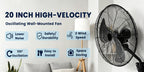 20 Inch Wall Mounted Fan with High-Power Motor, 2pcs Set, 120 Degree Swing, 60 Degree Tilt, And 3-Speed Setting, Durable Industrial Fan Suitable for Industrial Grade Cooling Equipment in Garages, Workshops, Offices, And Homes