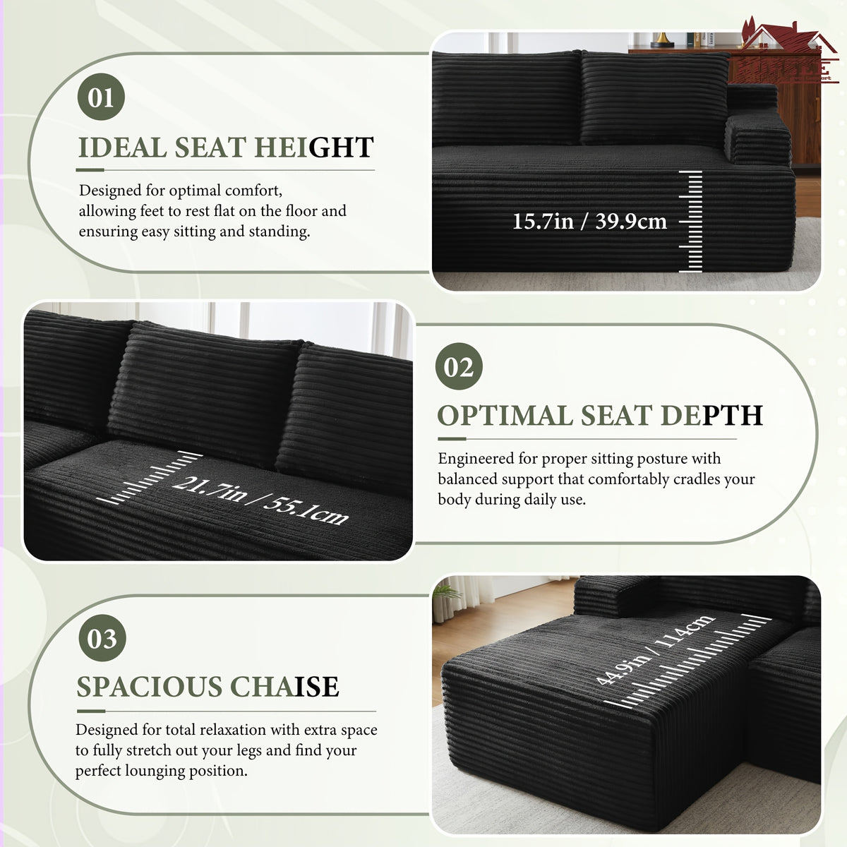 KOPSEE 96" Sectional Sofas for Living Room Cloud Couch Sofa with L-Shape Upholstered Boneless Couches Modern Modular Sectional Sofa with Chaise