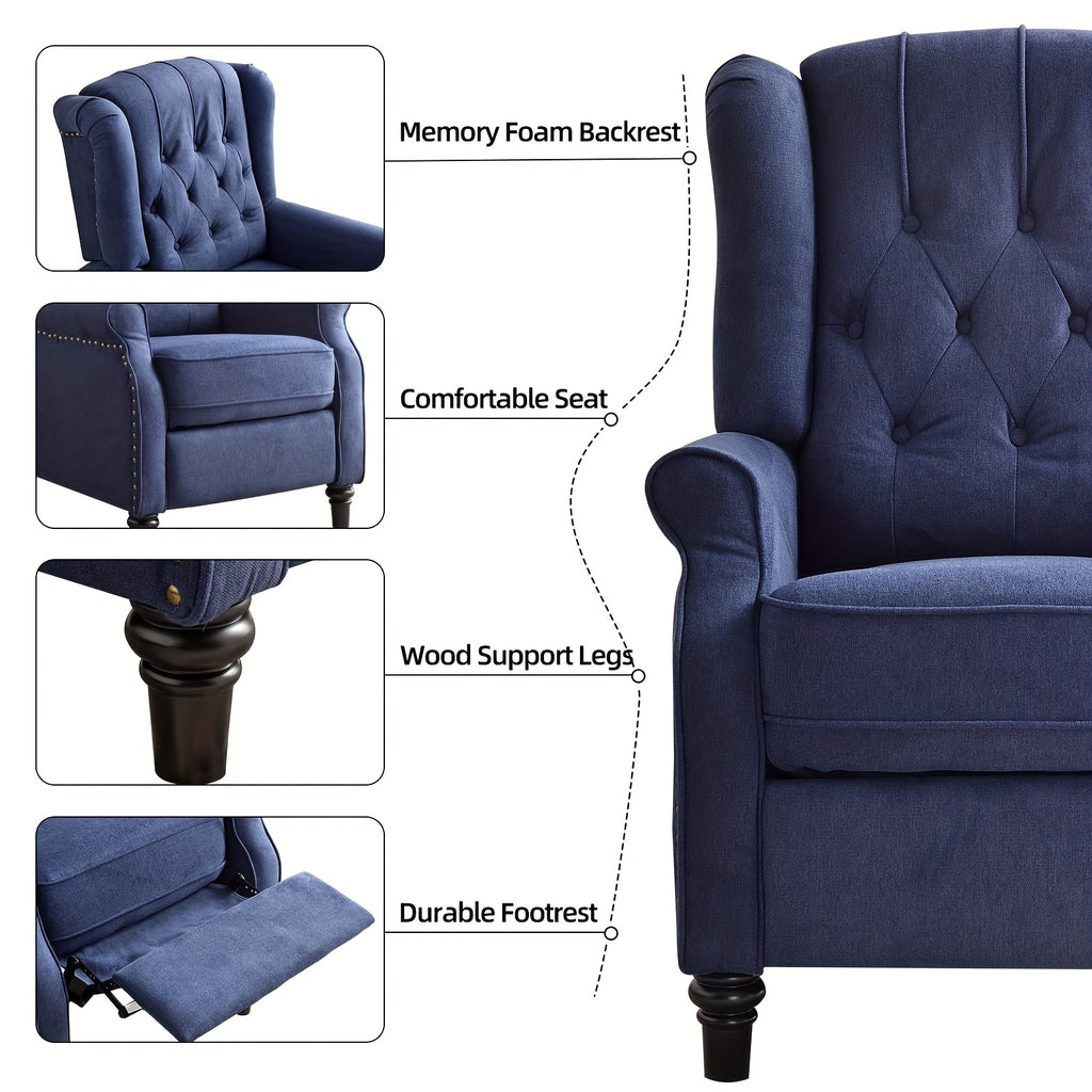 Mid-Century Pushback Recliner Chair with Fabric Upholstery for Living Room or Bedroom Seating