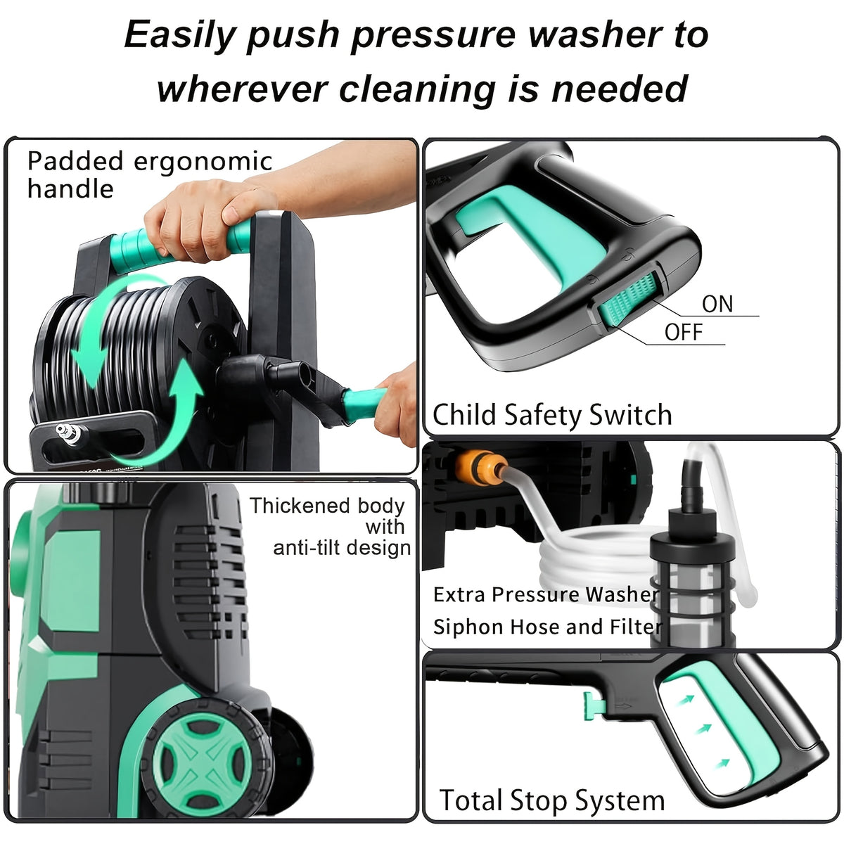 2025 Upgraded Electric Pressure Washer, IPX5 with Adjustable Touch Screen, IPX5 5000 PSI 3.3 GPM, 8 Power Settings, Suitable for Car, Yard, and Floor Cleaning, with 4 Nozzles, 23ft Hose, 16ft Power Cord, Detergent Bucket