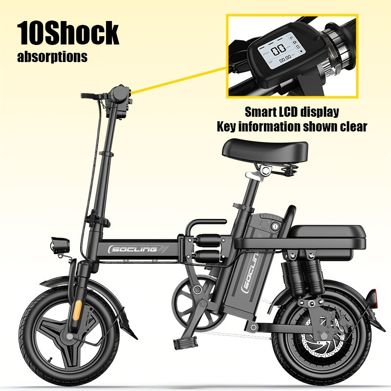 14" Lightweight And Foldable E-Bike, Max Load Capacity Of 330LBS, Rear Disc Brakes, 500W Motor, Up to 19.9MPH Speed, 6-hour Fast Charging, with Anti-theft Battery, Two Models Optional, for Commuting