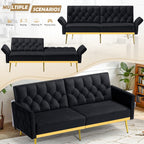 ACMEASE Velvet Sofa Bed Featuring Adjustable Armrests And Backrests, a Contemporary Recliner Sleeper Couch with a Tufted Design, a Convertible Loveseat Sofa with Golden Legs Suitable for The Living Room, Bedroom, Or Studio