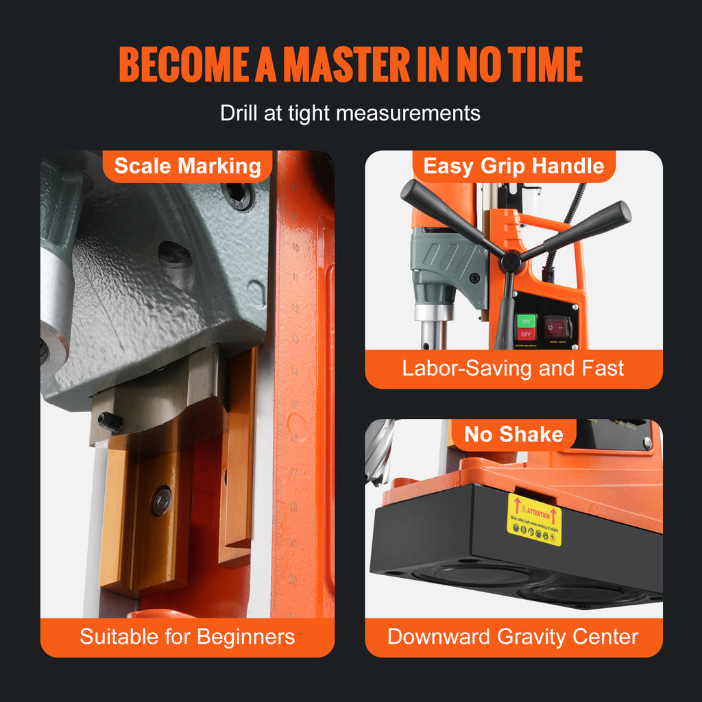 VEVOR Magnetic Drill, 1450W 1.57" Boring Diameter, 12500N 850 RPM Portable Electric Mag Drill Press, Drilling Machine for any Surface Home Improvement Industry Railway