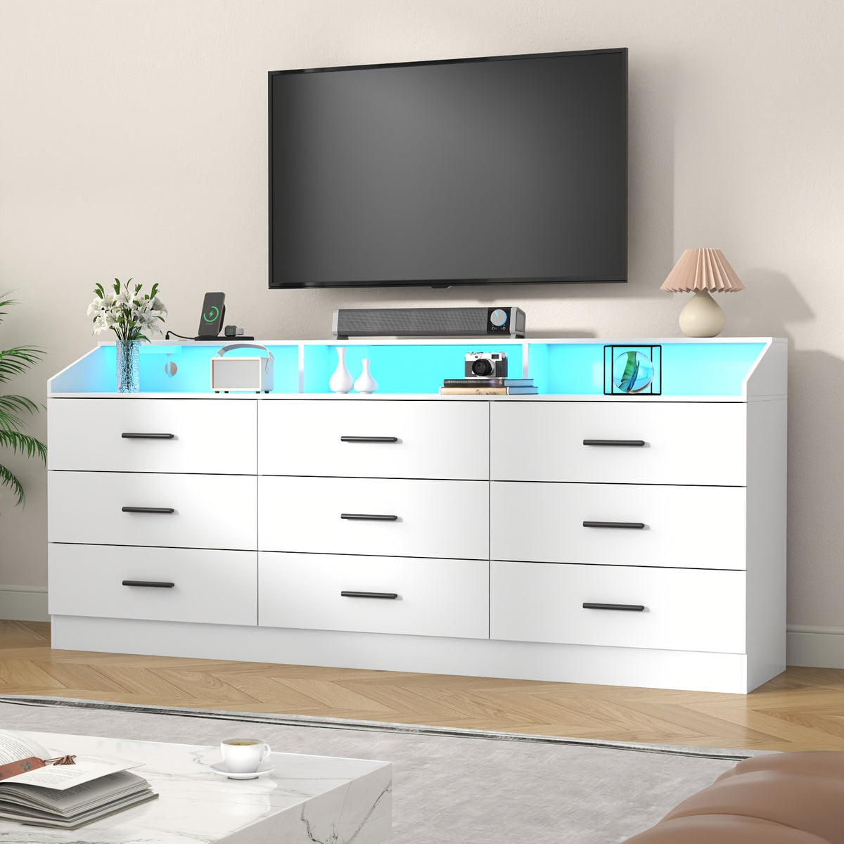 Dresser for Bedroom, Closet Organizers And Storage, Chest Of Drawers for Bedroom, 9 Drawer Double Dresser, Storage with Power Outlet & LED Lights, Storage And Organization for Closet, Furniture for Home, Living Room Furniture, Storage Drawer Units