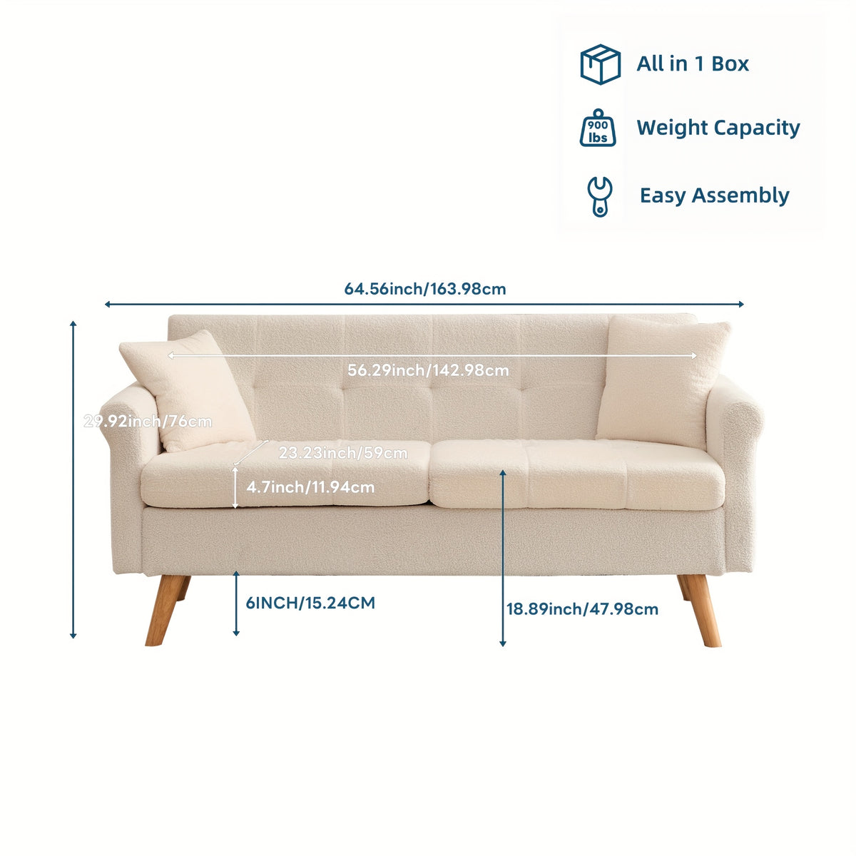 Loveseat Sofa, Mid-Century Modern Decor Love Seat Couches for Living Room, Button Tufted Upholstered Small Couch for Bedroom, Solid And Easy to Install Love Seat Furniture