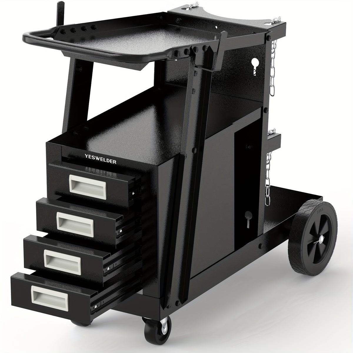 YESWELDER Welding Cart with 4 Drawers for MIG Welder TIG Welder And Plasma Cutter, Heavy Duty Large Storage 360° Rolling Welding Trolley