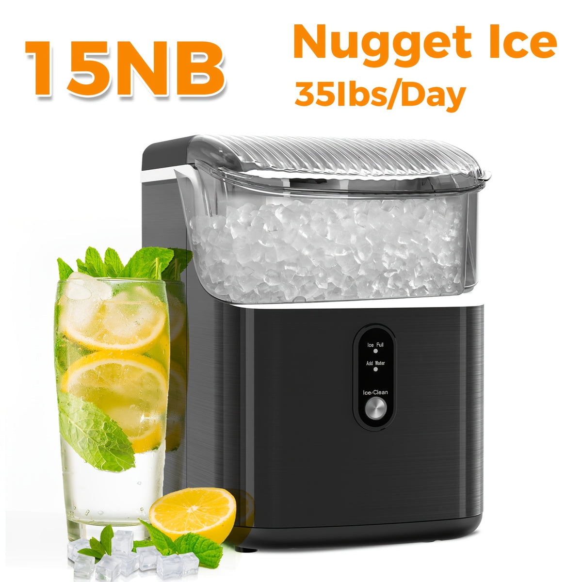 Countertop Nugget Ice Maker, Self-Cleaning Ice Machine with Ice Scoop And Basket, Portable Ice Maker Machine, 35Lbs in 24Hrs, Perfect for Home/Kitchen/Camping/Rv