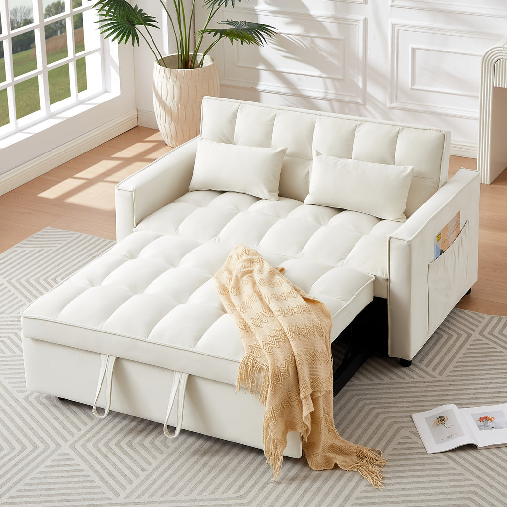 54Inch Velvet 3 in 1 Convertible Sleeper Sofa Bed, Futon Couches for Living Room with Side Pocket | Adjustable Backrest | Velvet Fabric | Pull Out Couch | Love-Seat Sofa | Sectional Sofa Bed | 2-Seat Sofa Bed