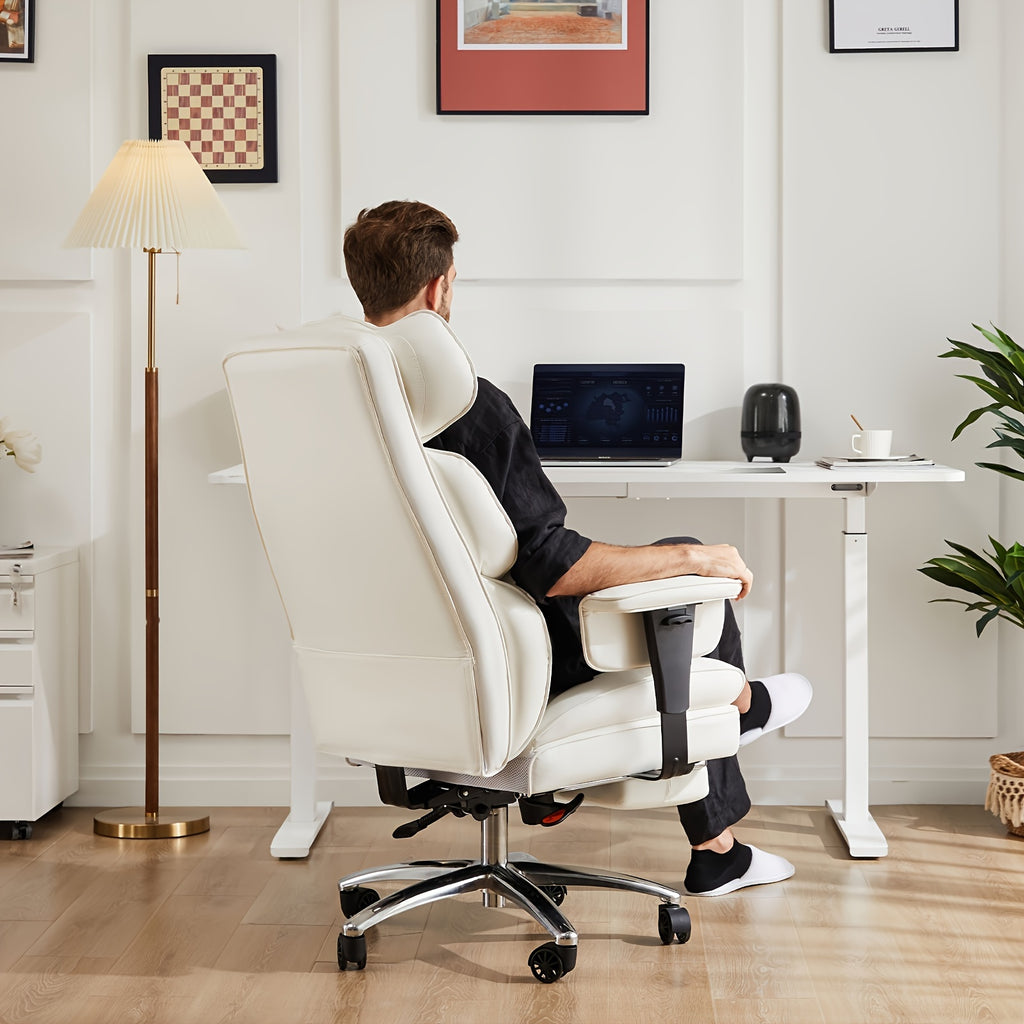 Home Office Reclining Desk Chair, Big and Tall High Back Executive Computer Task Chair with Leg Rest and Lumbar Support, Adjustable Height and Footrest, Armrest