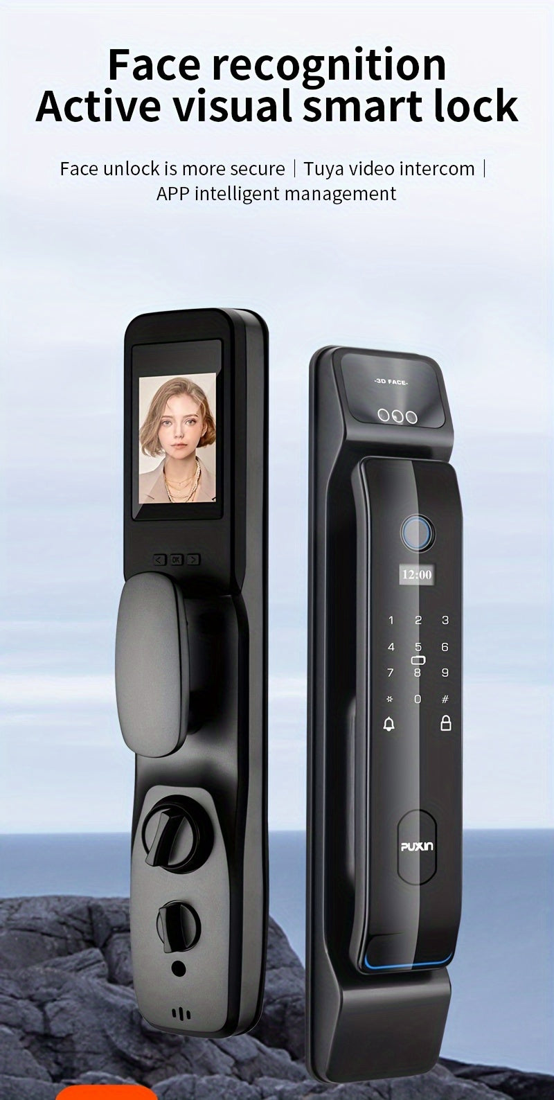 Puxin DF65 Smart Lock with 3D Face Recognition And Automatic Fingerprint Access for Home Use