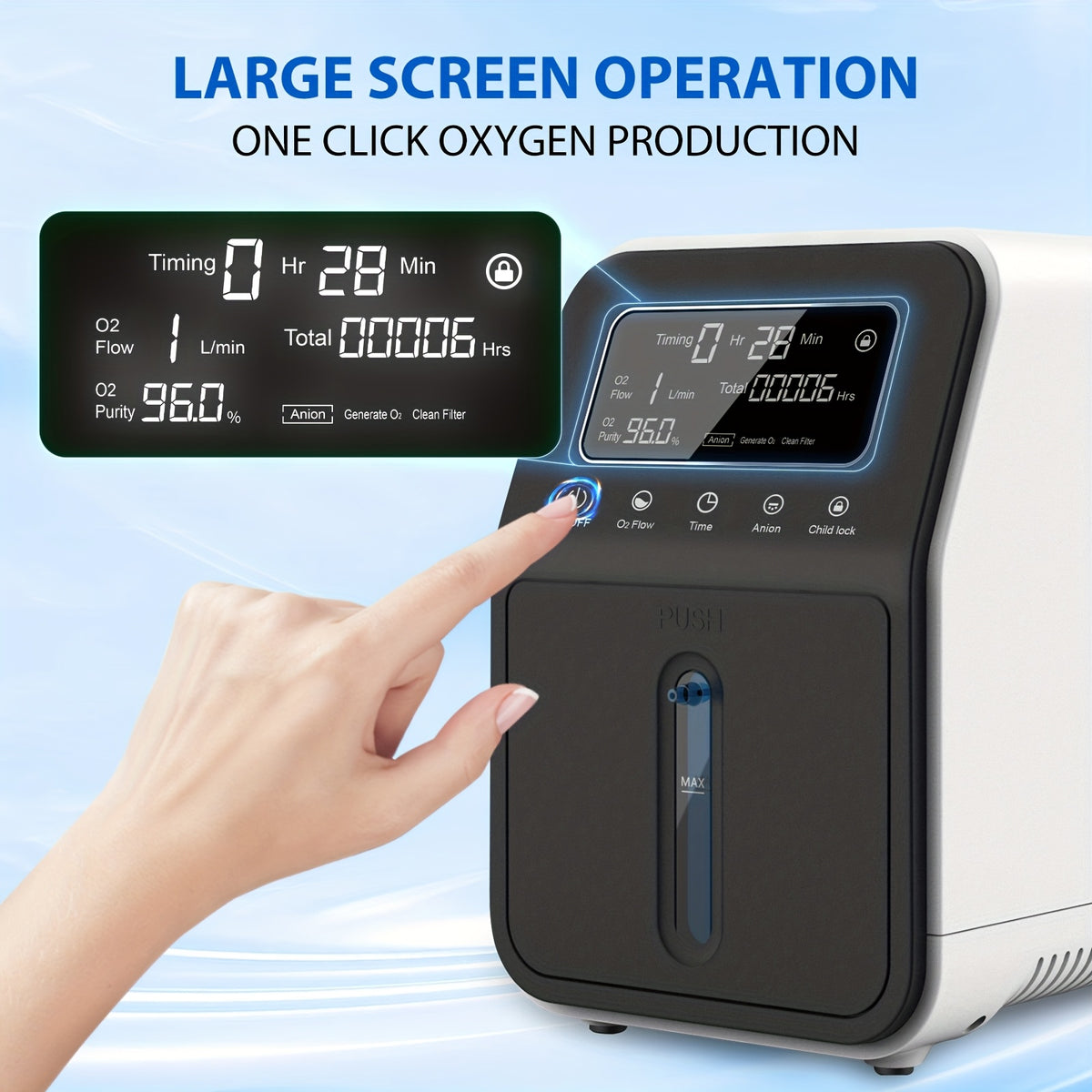Portable Oxygen Generator, 0.26-2.38gal Adjustable Low Noise Oxygen Concentrator Machine
