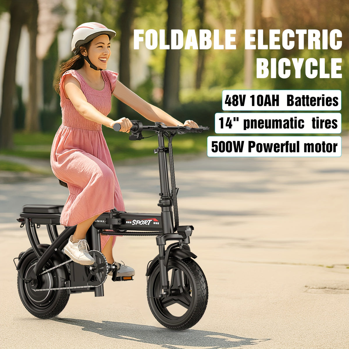 Folding Electric Bike for Adults — Lightweight 500W Commuter Model with Removable 48V 10Ah Battery