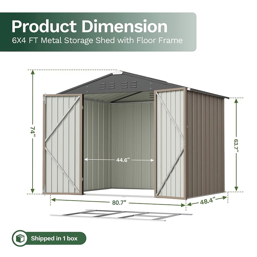 GUNJI 10 X10ft & 8 X 6ft 6 X 4ft & 5 X 3ft Storage Shed with Floor Frame, Metal Tools Shed with Design Of Lockable Doors, Utility And Tool Holder for Garden, Workshop, Backyard, Can Hold Various Tools