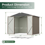 GUNJI 10 X10ft & 8 X 6ft 6 X 4ft & 5 X 3ft Storage Shed with Floor Frame, Metal Tools Shed with Design Of Lockable Doors, Utility And Tool Holder for Garden, Workshop, Backyard, Can Hold Various Tools