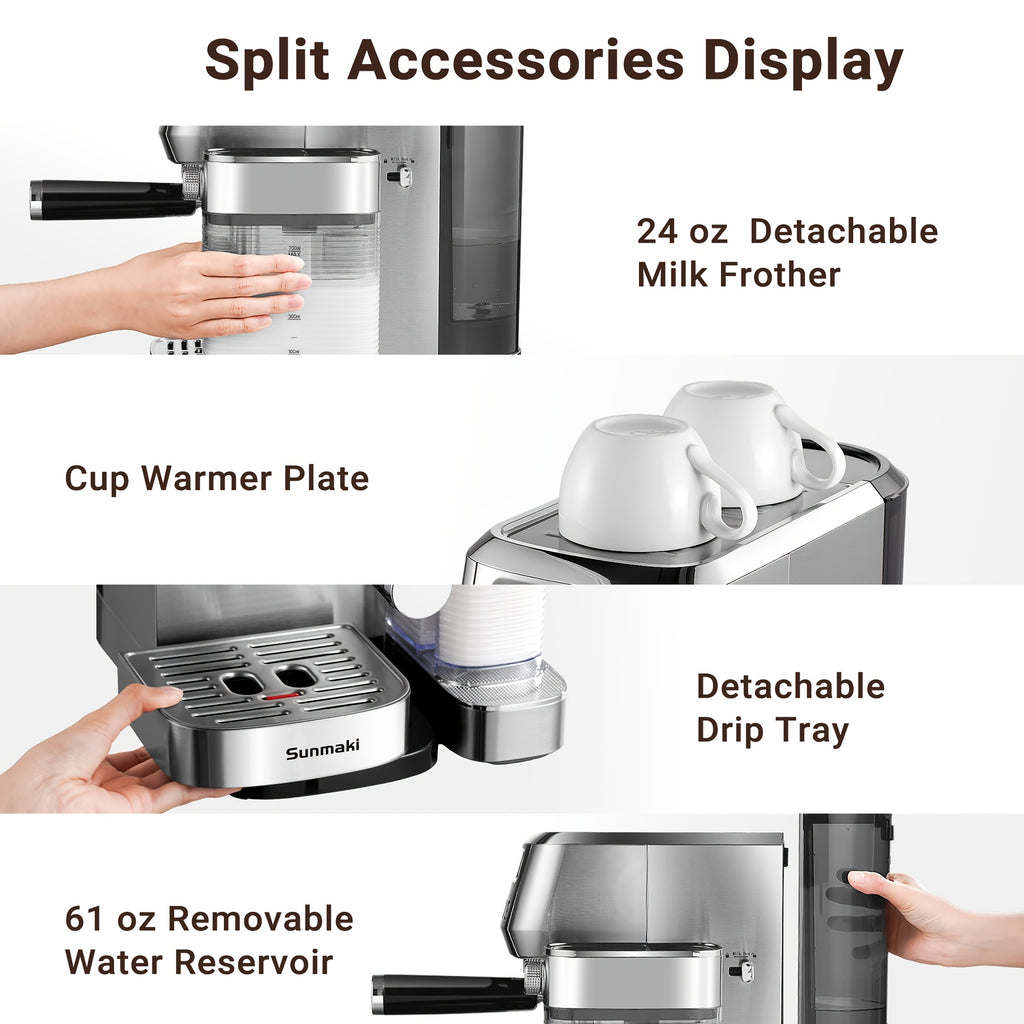 AMZCHEF Coffee Maker Machine 20 Bar, Dual Boiler Espresso Machine with Touch Control, Cappuccino Machines with Automatic Milk Frother, Latte Coffee Maker with Dual Wall And Filters, Gifts for Men/Family, Silver