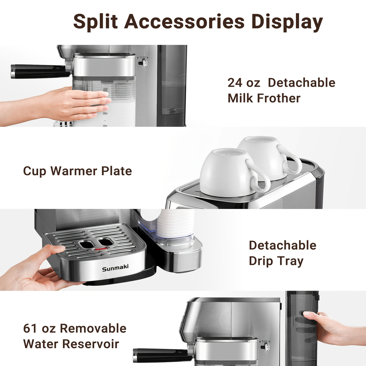 AMZCHEF Coffee Maker Machine 20 Bar, Dual Boiler Espresso Machine with Touch Control, Cappuccino Machines with Automatic Milk Frother, Latte Coffee Maker with Dual Wall And Filters, Gifts for Men/Family, Silver