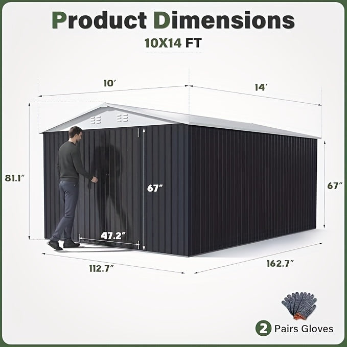 Metal Storage Shed, Large Outdoor Shed With Updated Frame Structure, Garden Tool Sheds For Backyard Patio Lawn, Grey