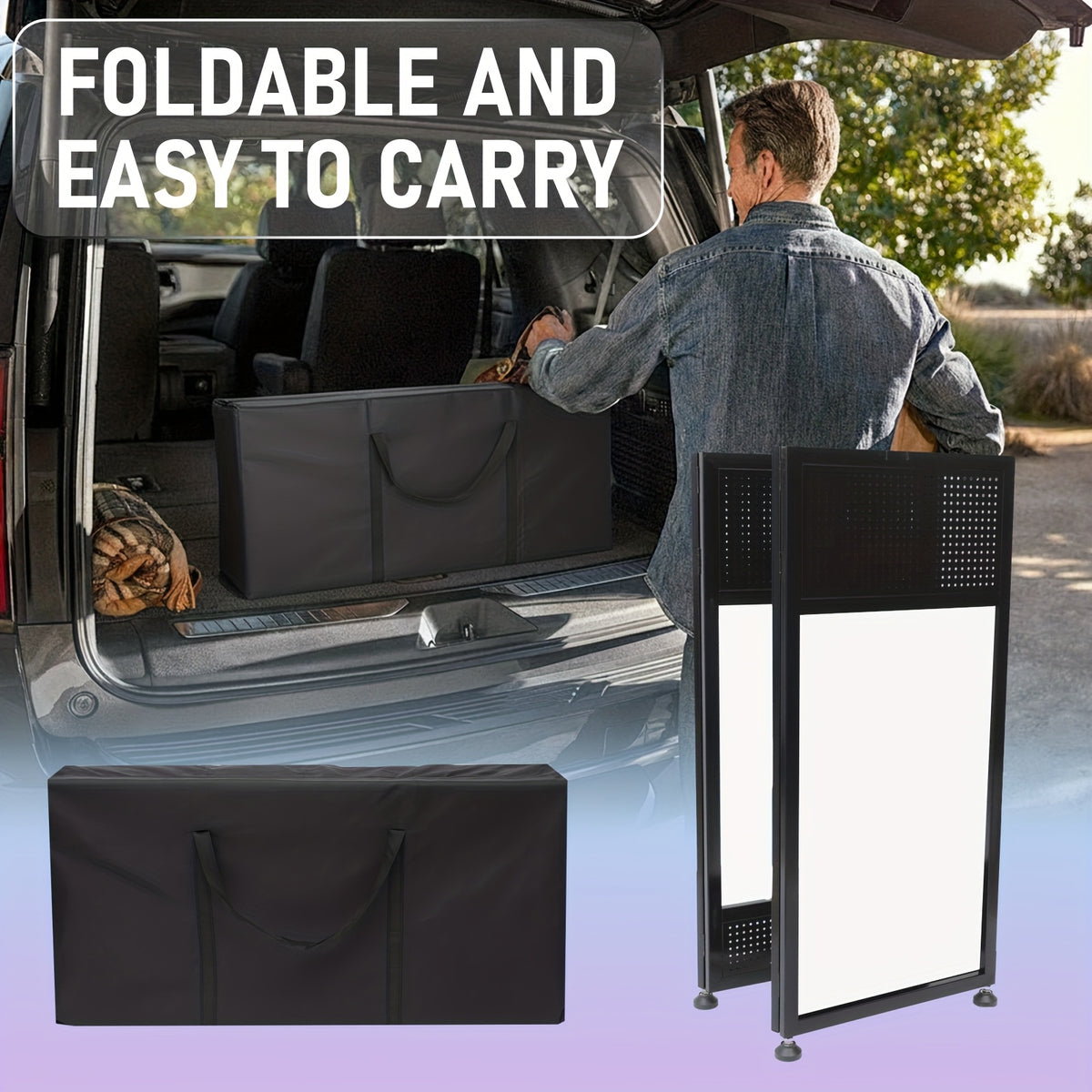 Portable DJ Booth with Heavy-Duty Metal Frame - Extra Large 20x40x45" Stage Booth, Dual DJ Tables, Laptop Holder & Cable Management System, Carry Bag - Lightweight DJ Facade Booth for Professional DJ Performances, Parties