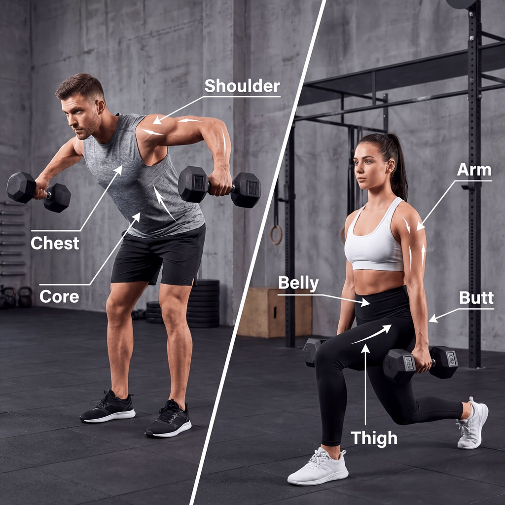 2pcs 60lb/65lb/70lb/75lb Hexagon Rubber Coated Cast Iron Dumbbells, Anti-Slip Grip, Rubber Grip Dumbbells, Rubber Coated Cast Iron
