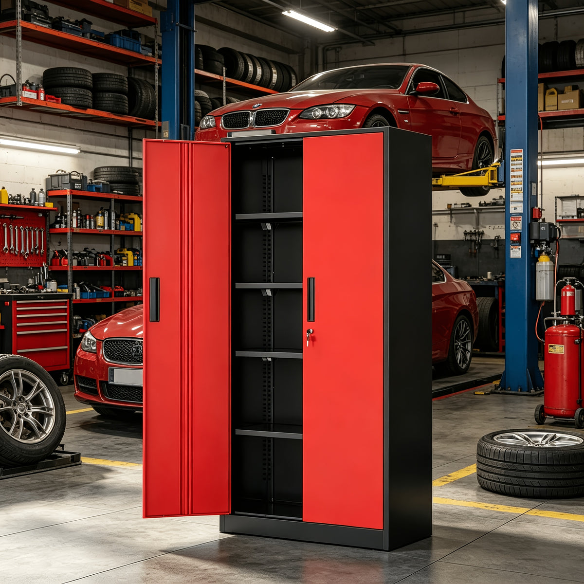 Lockable Metal Storage Cabinet |72-Inch Black for Garage Storage Cabinet with 2 Doors And 4 Shelves, Suitable for Garages, Basements, And Repair Shops