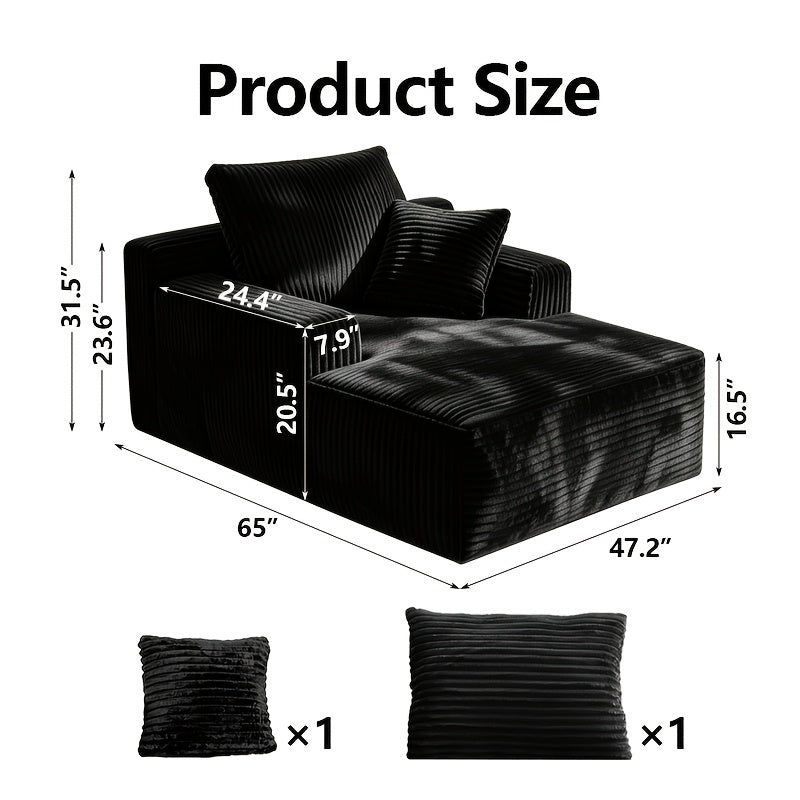 Modular L-Shape Sectional Couc, Single Sofa, Chaise Lounge, Deep Seat, Modern Minimalist UpholsteredCouches with Chaise No Assembly Reguired, Corduroy Fabric, 65"Single Reclining Chaise Lounge