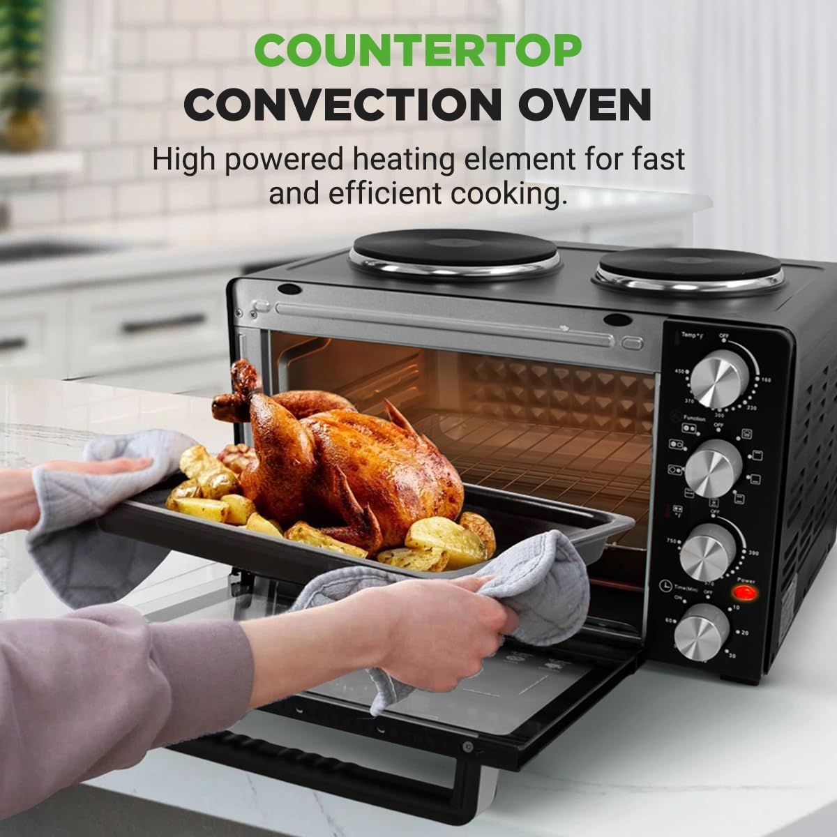 Multi-Function Convection Oven - Counter Top Rotisserie Toaster Oven Convection Cooker with Dual Food Warming Hot Plates