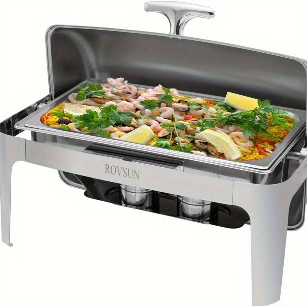 Chafing Dish Buffet Set, 9 Quart Roll Top Stainless Steel Chafer, NSF Rectangular Set with Food Pan, Water Pan and Fuel Holders, for Wedding, Parties, Banquet, Catering Events only for cooking