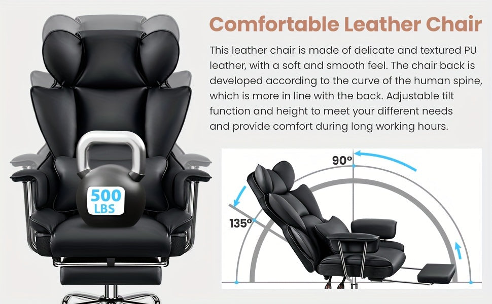 [Ergonomic Office Chair] Actflame Premium Ergonomic Office Chair for Plus-Size Users - Executive High-Back Leather with Enhanced Lumbar Support And Integrated Footrest - Perfect Fit for Spacious Homes And Offices