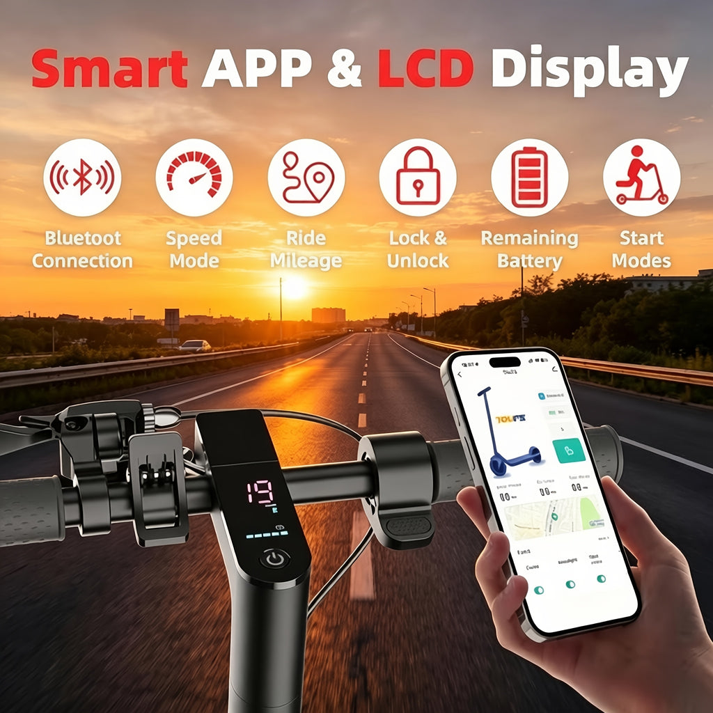 8.5-Inch Tire, Speed of 19 Miles Per Hour, Range of 18 Miles, Folding Electric Scooter with APP, Suitable for Adults And Teenagers, Portable Commuting Scooter, Ideal High-End Gift for Daily Travel