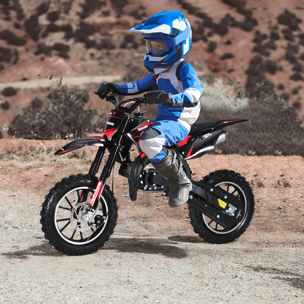 49cc 2-stroke Gas Powered Mini Motorcycle | Pocket Dirt Bike with External Rotary Tires, Front Disc Brakes, Up to 20 mph, Max Load 330 lbs, Metal Construction, Without Battery