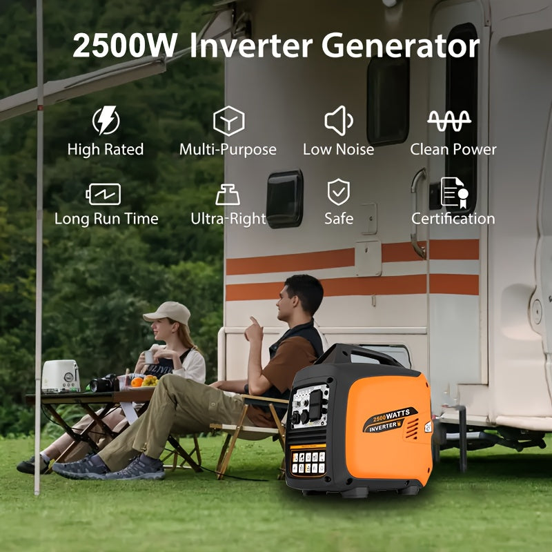 2500W Portable Generator with CO Protector, Four Stroke, Silent Technology, Suitable for Blizzard Hurricane Weather, Camping, Home RV Backup Power Dual 120V AC Sockets, USB and Type-Cports,reliable Power Support,Comes with a Screwdriver