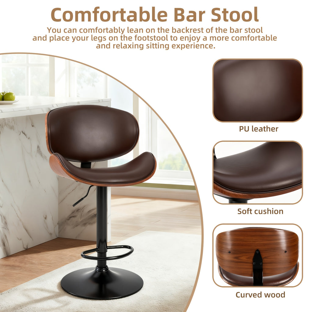 Comfort & Style: Set of 2/4/6 Swivel Bar Stools with Footrest. Features Adjustable Height, Soft PU Leather, And A Sleek Bentwood Frame for Any Space