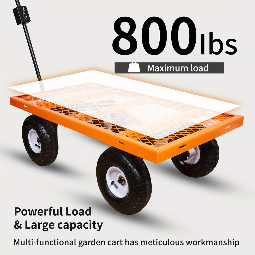 AAIN 1000 Lbs Metal Garden Cart, Heavy Duty Garden Wagon with Removable Steel Mesh Sides, Utility Yard Carts with 180° Rotating Handle with 10 Inch Wheels, 4cu.ft Load Capacity Outdoor Wagons