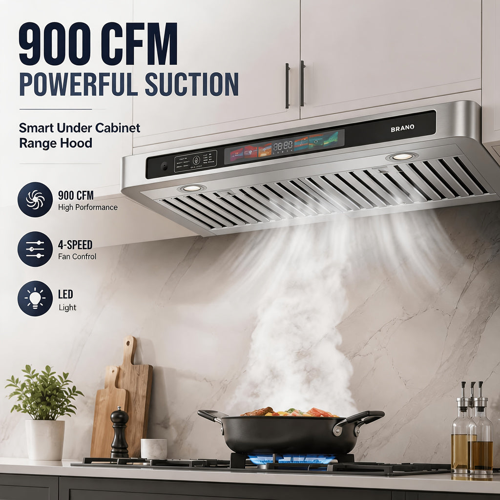 30/36-inch 900 CFM Smart Cabinet Range Hood, Four-speed Wind Control, Voice/gesture/touch Control, Low-noise Design, Stainless Steel + Tempered Glass, Dual Motor Power, Ultra-slim Body, Suitable for Modern Kitchens