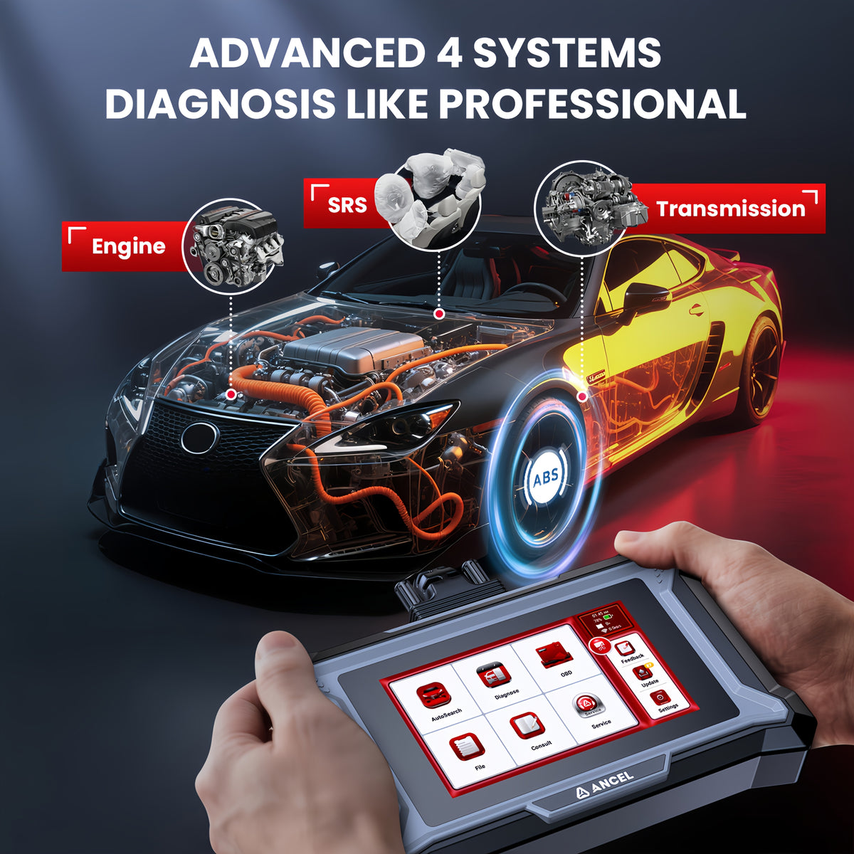 ANCEL DS100+Gift: BM410 (BM410 Without Wireless Functionality) OBD2 Scanner ABS SRS Transmission Check Engine Code Reader With 7 Resets, Includes Large Protective Case For Diagnostic Tools, Without Battery