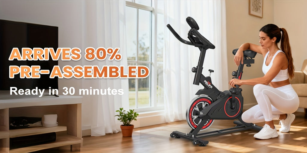 RELIFE Exercise Bike, Magnetic Indoor Cycling Bike, Ultra-Quiet Resistance, Tablet Mount & Ergonomic Seat Cushion, Home Gym Stationary Cycle for Cardio for All User, Indoor Bike/Brake Pad Stationary Bike, for Family, with Comfortable Saddle