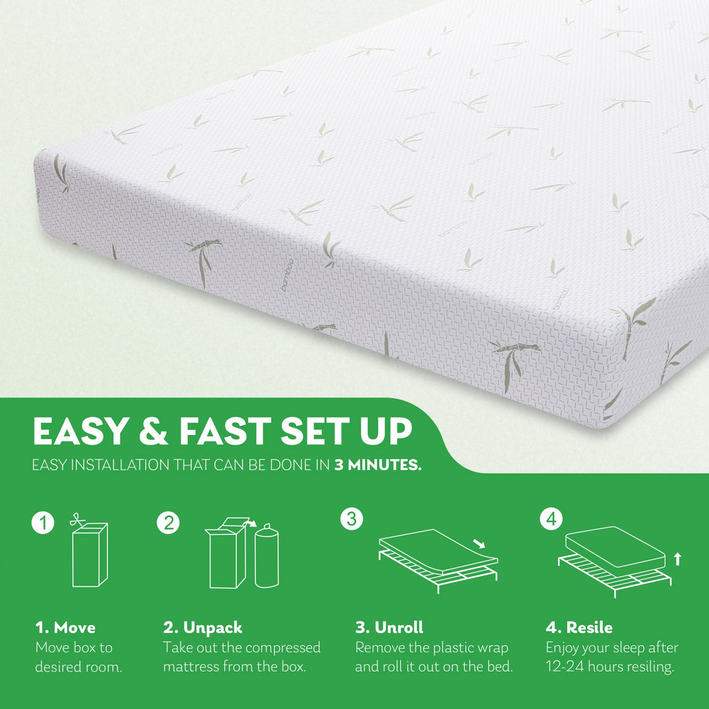 Dyonery 6/8/10 lnch Memory Foam Mattress, Green Tea Gel Infused Mattress in a Box, Breathable Bamboo Cover, Twin Full Queen King Size