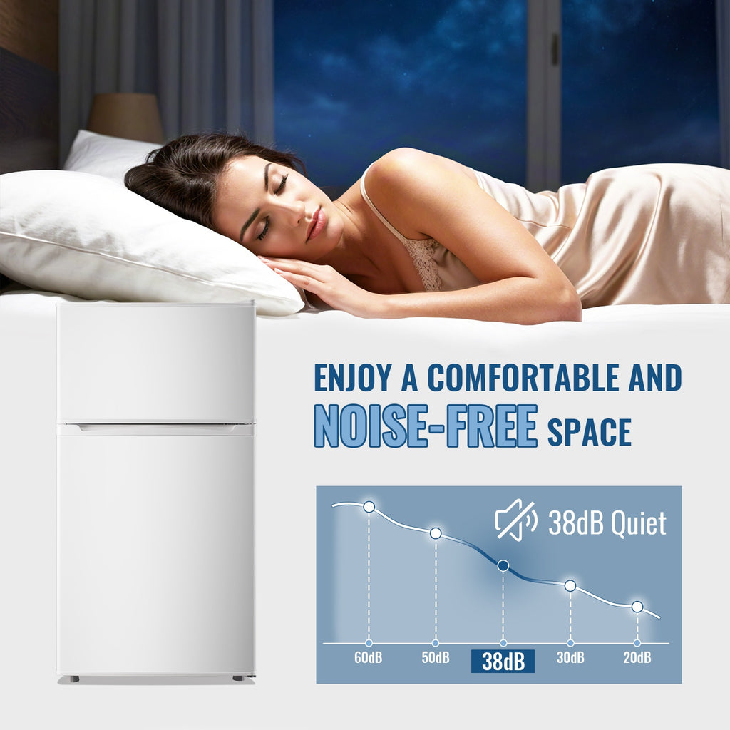 3.5/2.5 Cu.ft Small Fridge With Freezer 2-Door Compact Refrigerator 7-Level Adjustable Thermostat, Removable Shelves And Bakset, Perfect For Dorm, Office, RV, Bedroom, White